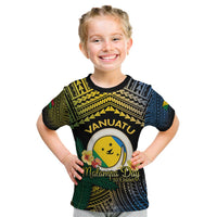 Personalised Malampa Day Kid T Shirt Vanuatu Provinces Polynesian Pattern LT14 Black - Polynesian Pride