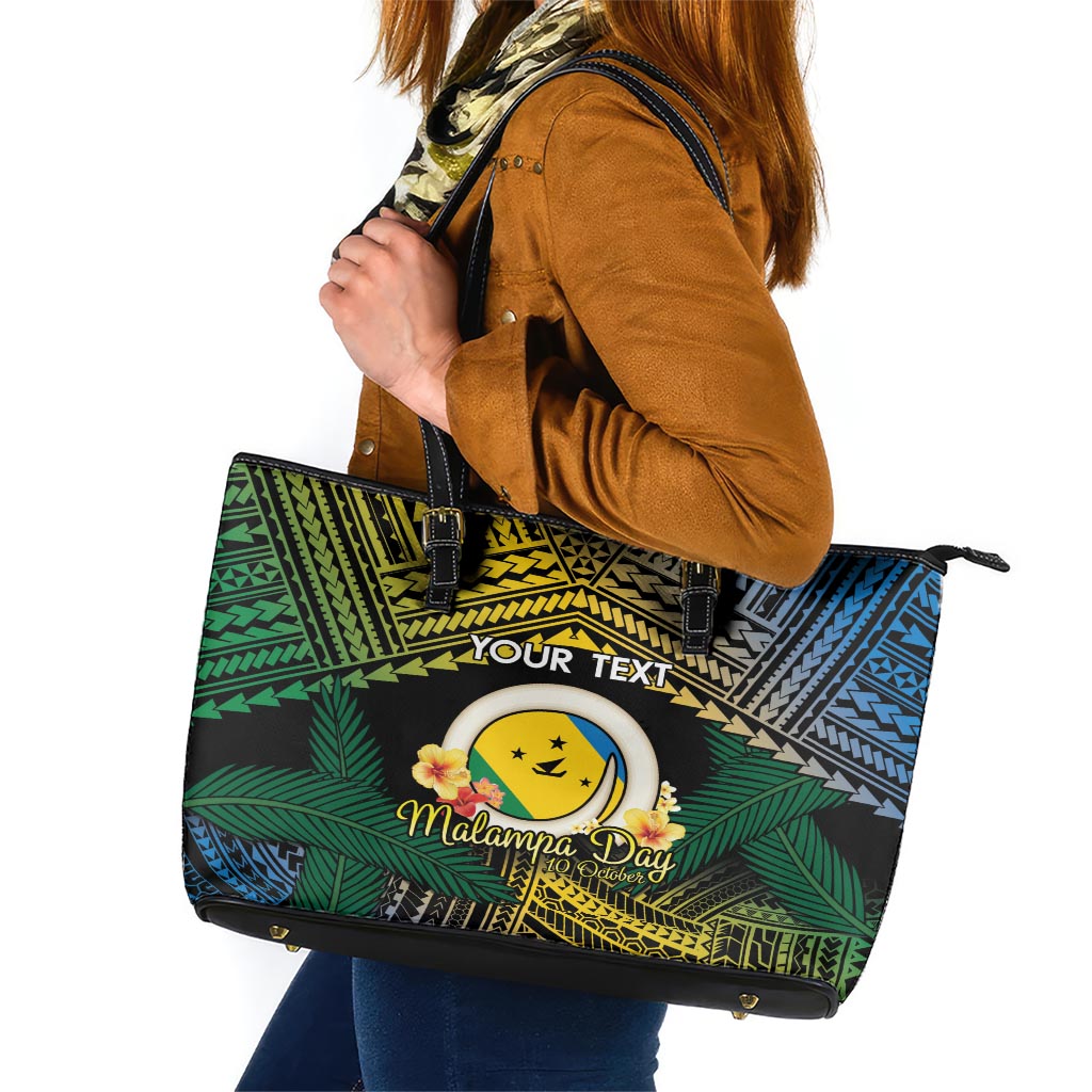 Personalised Malampa Day Leather Tote Bag Vanuatu Provinces Polynesian Pattern LT14 Black - Polynesian Pride