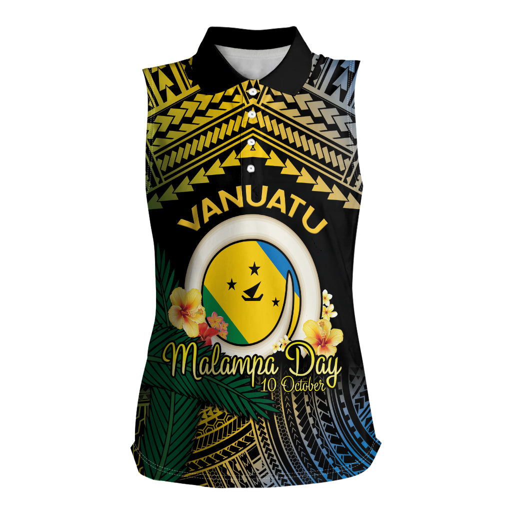 Personalised Malampa Day Women Sleeveless Polo Shirt Vanuatu Provinces Polynesian Pattern LT14 Female Black - Polynesian Pride