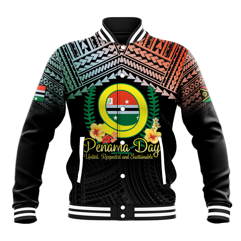 Personalised Penama Day Baseball Jacket Vanuatu Provinces Polynesian Pattern LT14 Unisex Black - Polynesian Pride