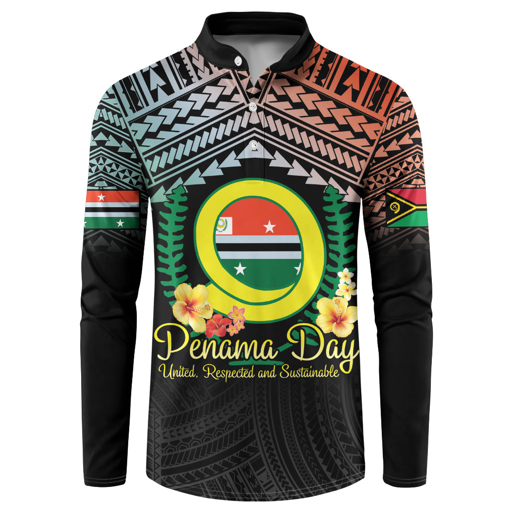 Personalised Penama Day Button Sweatshirt Vanuatu Provinces Polynesian Pattern LT14 Black - Polynesian Pride