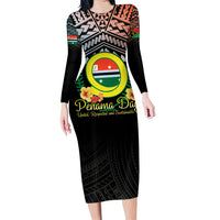 Personalised Penama Day Family Matching Long Sleeve Bodycon Dress and Hawaiian Shirt Vanuatu Provinces Polynesian Pattern LT14 Mom's Dress Black - Polynesian Pride