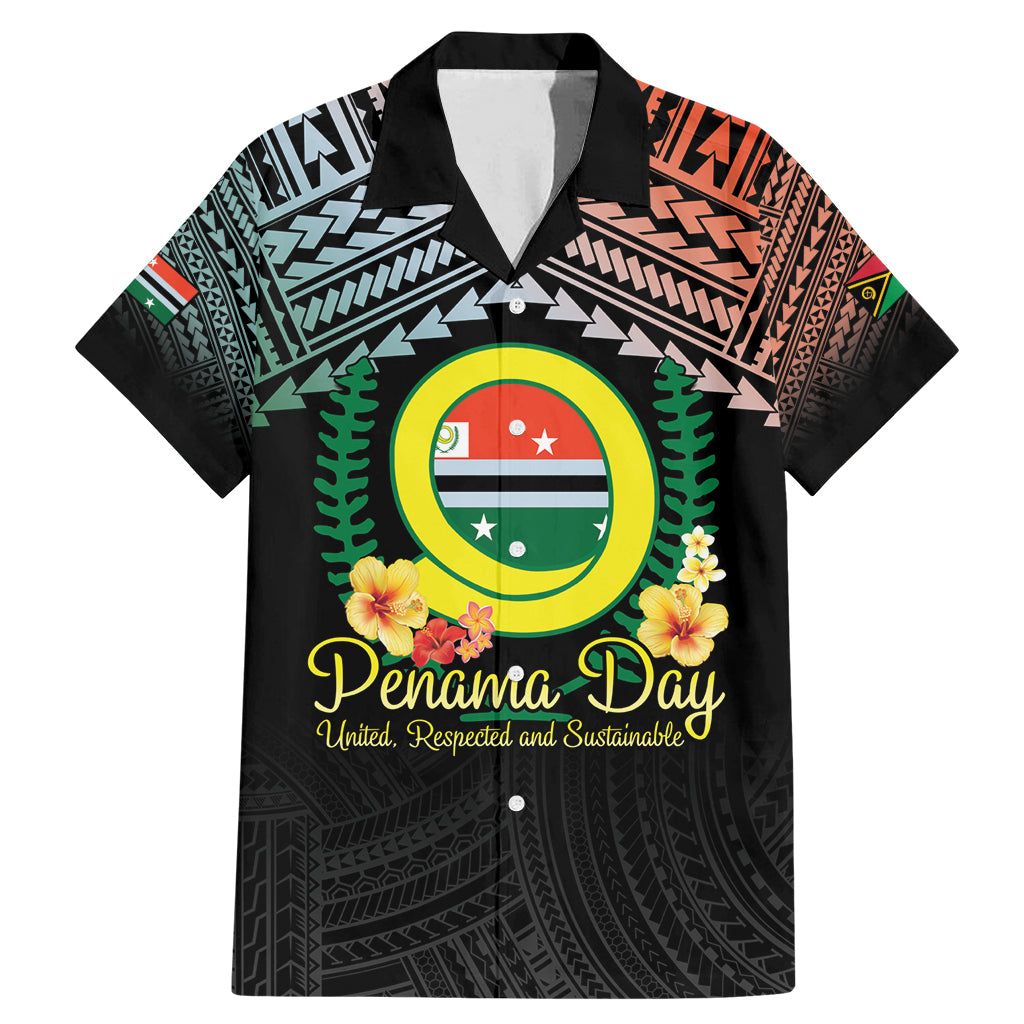Personalised Penama Day Family Matching Mermaid Dress and Hawaiian Shirt Vanuatu Provinces Polynesian Pattern LT14 Dad's Shirt - Short Sleeve Black - Polynesian Pride