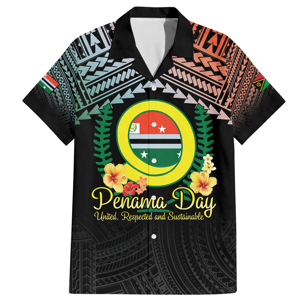 Personalised Penama Day Family Matching Off Shoulder Maxi Dress and Hawaiian Shirt Vanuatu Provinces Polynesian Pattern LT14 Dad's Shirt - Short Sleeve Black - Polynesian Pride