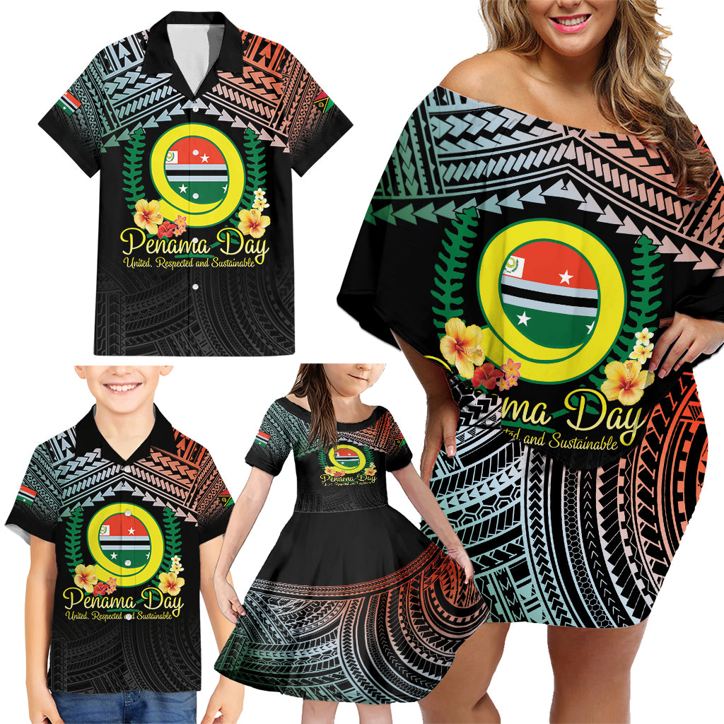 Personalised Penama Day Family Matching Off Shoulder Short Dress and Hawaiian Shirt Vanuatu Provinces Polynesian Pattern LT14 - Polynesian Pride