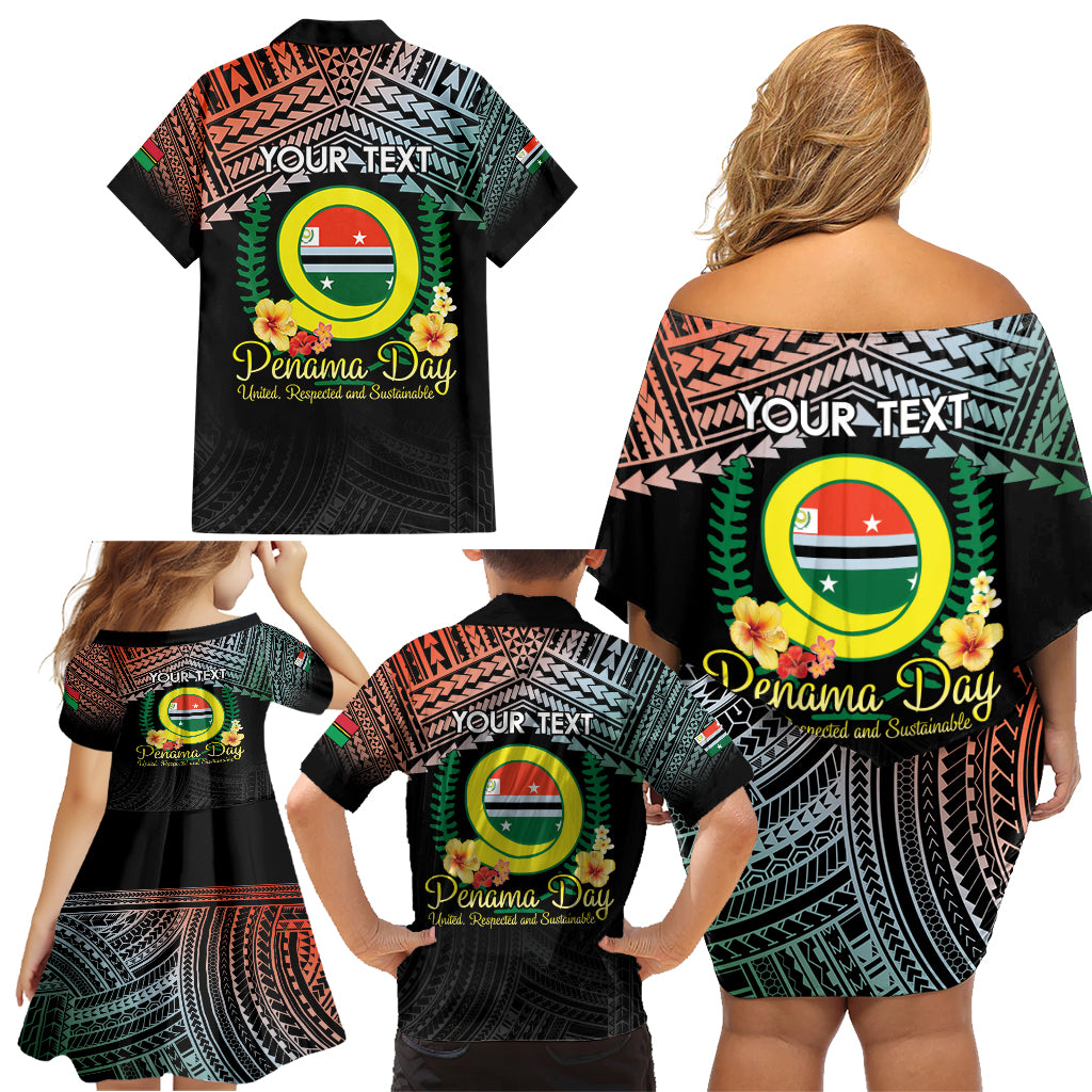 Personalised Penama Day Family Matching Off Shoulder Short Dress and Hawaiian Shirt Vanuatu Provinces Polynesian Pattern LT14 - Polynesian Pride