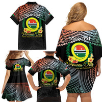 Personalised Penama Day Family Matching Off Shoulder Short Dress and Hawaiian Shirt Vanuatu Provinces Polynesian Pattern LT14 - Polynesian Pride