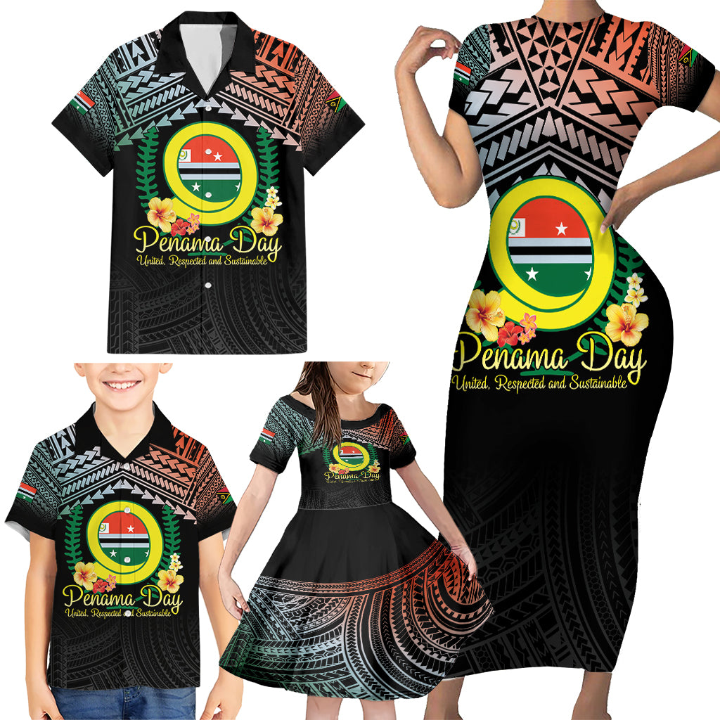 Personalised Penama Day Family Matching Short Sleeve Bodycon Dress and Hawaiian Shirt Vanuatu Provinces Polynesian Pattern LT14 - Polynesian Pride