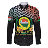 Personalised Penama Day Family Matching Tank Maxi Dress and Hawaiian Shirt Vanuatu Provinces Polynesian Pattern LT14 Dad's Shirt - Long Sleeve Black - Polynesian Pride