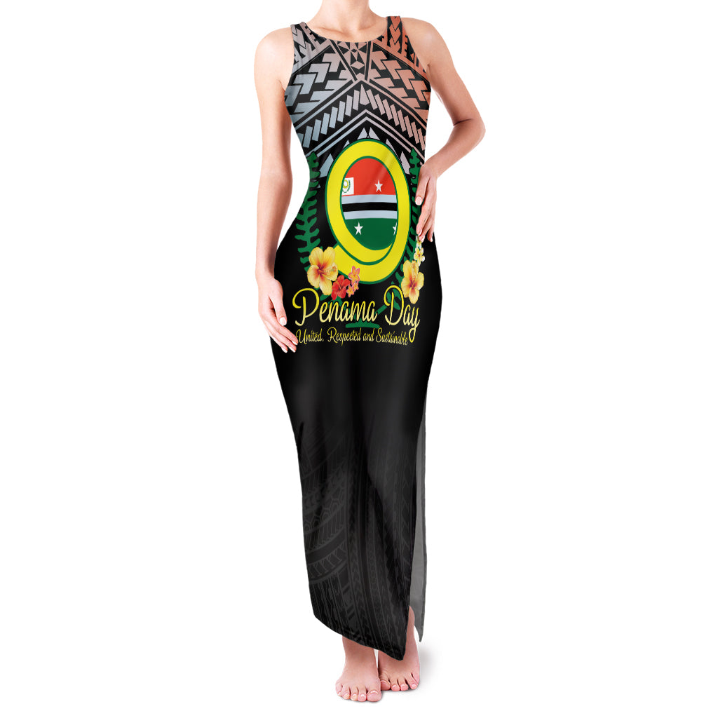 Personalised Penama Day Family Matching Tank Maxi Dress and Hawaiian Shirt Vanuatu Provinces Polynesian Pattern LT14 Mom's Dress Black - Polynesian Pride