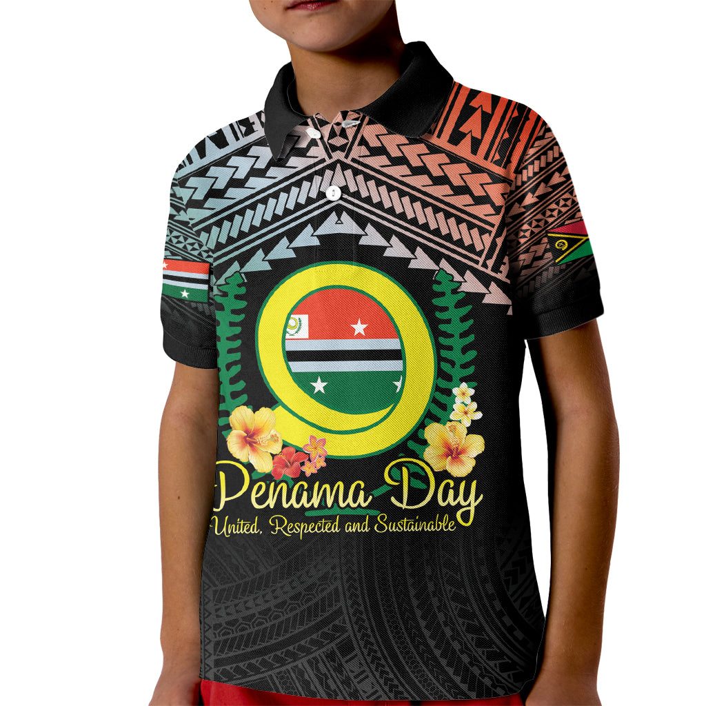 Personalised Penama Day Kid Polo Shirt Vanuatu Provinces Polynesian Pattern LT14 Kid Black - Polynesian Pride