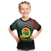 Personalised Penama Day Kid T Shirt Vanuatu Provinces Polynesian Pattern LT14 Black - Polynesian Pride