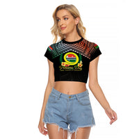 Personalised Penama Day Raglan Cropped T Shirt Vanuatu Provinces Polynesian Pattern LT14 Female Black - Polynesian Pride