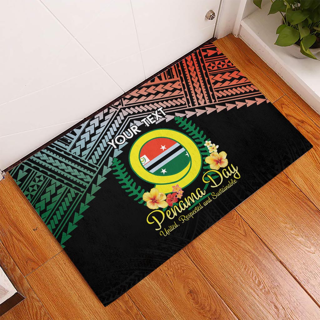 Personalised Penama Day Rubber Doormat Vanuatu Provinces Polynesian Pattern LT14 Black - Polynesian Pride