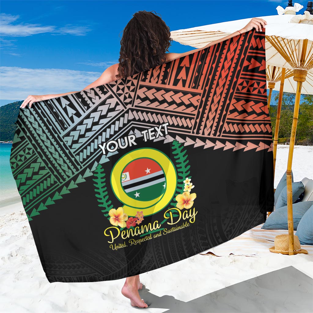 Personalised Penama Day Sarong Vanuatu Provinces Polynesian Pattern LT14 One Size 44 x 66 inches Black - Polynesian Pride
