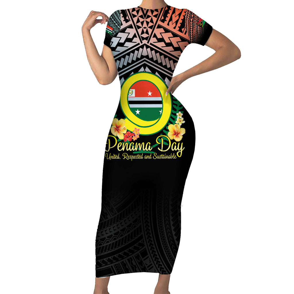 Personalised Penama Day Short Sleeve Bodycon Dress Vanuatu Provinces Polynesian Pattern