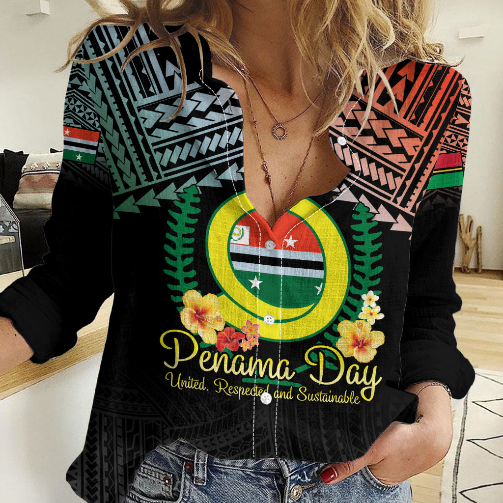 Personalised Penama Day Women Casual Shirt Vanuatu Provinces Polynesian Pattern LT14 Female Black - Polynesian Pride