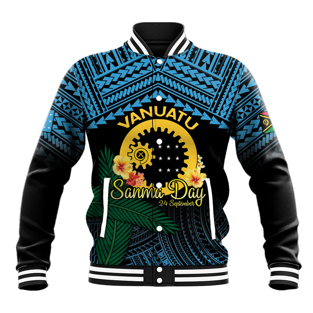 Personalised Sanma Day Baseball Jacket Vanuatu Provinces Polynesian Pattern LT14 Unisex Black - Polynesian Pride