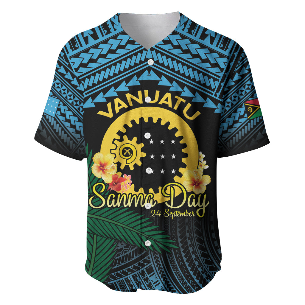 Personalised Sanma Day Baseball Jersey Vanuatu Provinces Polynesian Pattern LT14 Black - Polynesian Pride