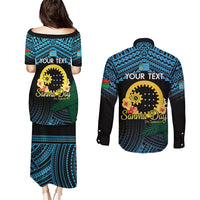 Personalised Sanma Day Couples Matching Puletasi and Long Sleeve Button Shirt Vanuatu Provinces Polynesian Pattern LT14 - Polynesian Pride