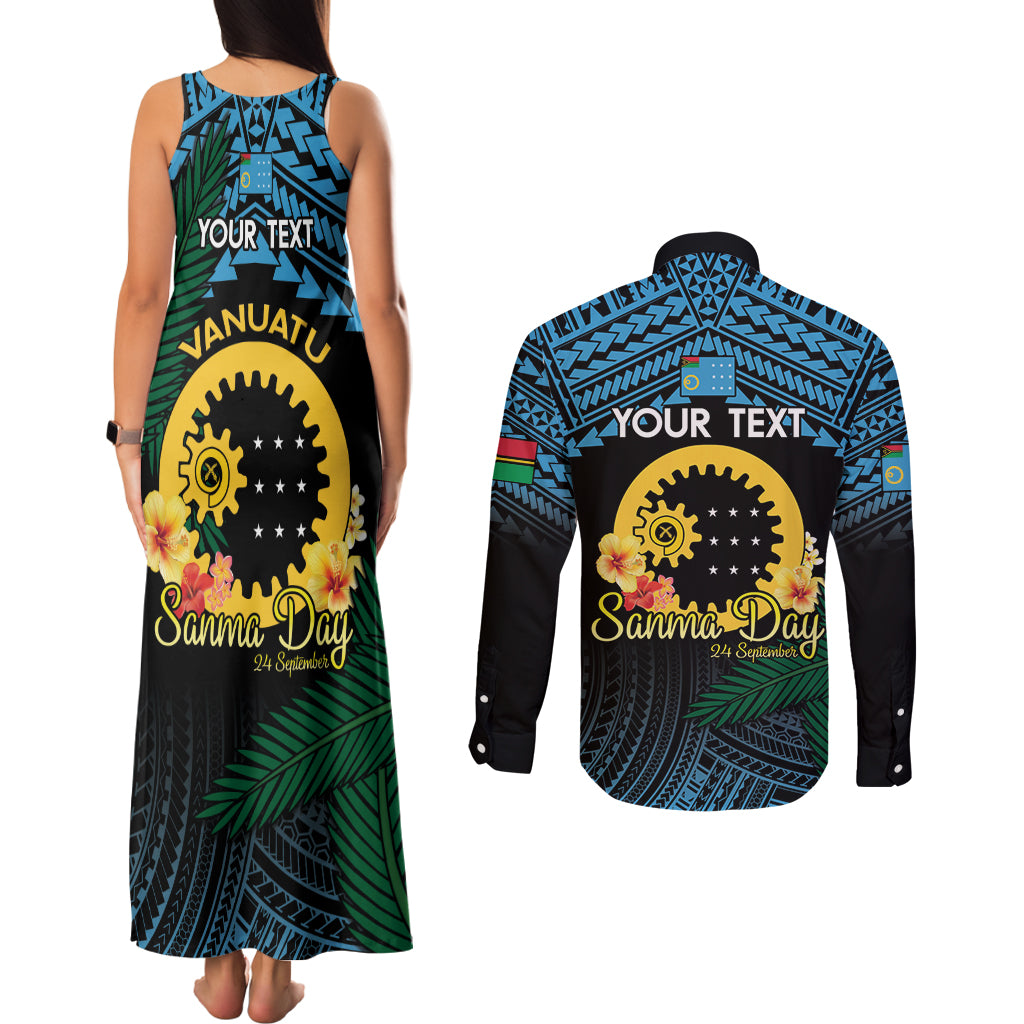Personalised Sanma Day Couples Matching Tank Maxi Dress and Long Sleeve Button Shirt Vanuatu Provinces Polynesian Pattern LT14 - Polynesian Pride
