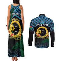 Personalised Sanma Day Couples Matching Tank Maxi Dress and Long Sleeve Button Shirt Vanuatu Provinces Polynesian Pattern LT14 - Polynesian Pride