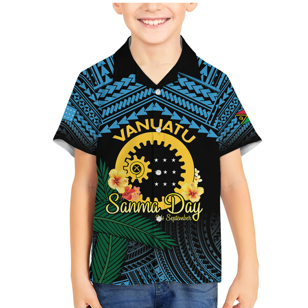 Personalised Sanma Day Family Matching Mermaid Dress and Hawaiian Shirt Vanuatu Provinces Polynesian Pattern LT14 Son's Shirt Black - Polynesian Pride