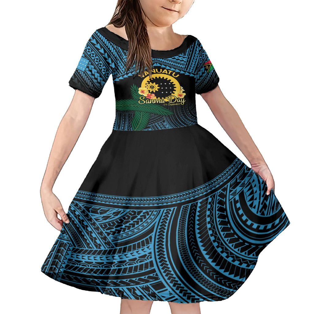 Personalised Sanma Day Family Matching Off Shoulder Short Dress and Hawaiian Shirt Vanuatu Provinces Polynesian Pattern LT14 Daughter's Dress Black - Polynesian Pride