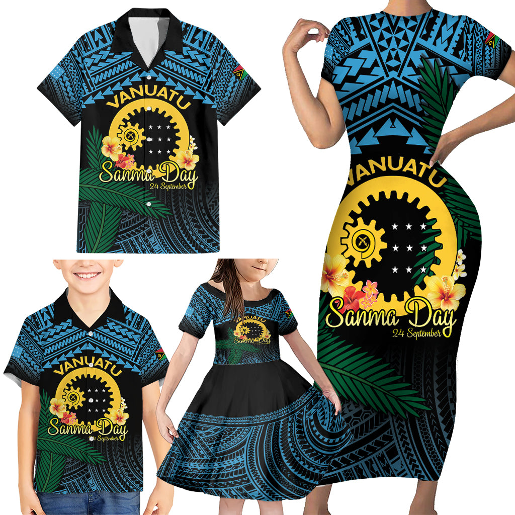 Personalised Sanma Day Family Matching Short Sleeve Bodycon Dress and Hawaiian Shirt Vanuatu Provinces Polynesian Pattern LT14 - Polynesian Pride