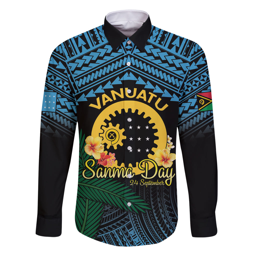 Personalised Sanma Day Family Matching Summer Maxi Dress and Hawaiian Shirt Vanuatu Provinces Polynesian Pattern LT14 Dad's Shirt - Long Sleeve Black - Polynesian Pride