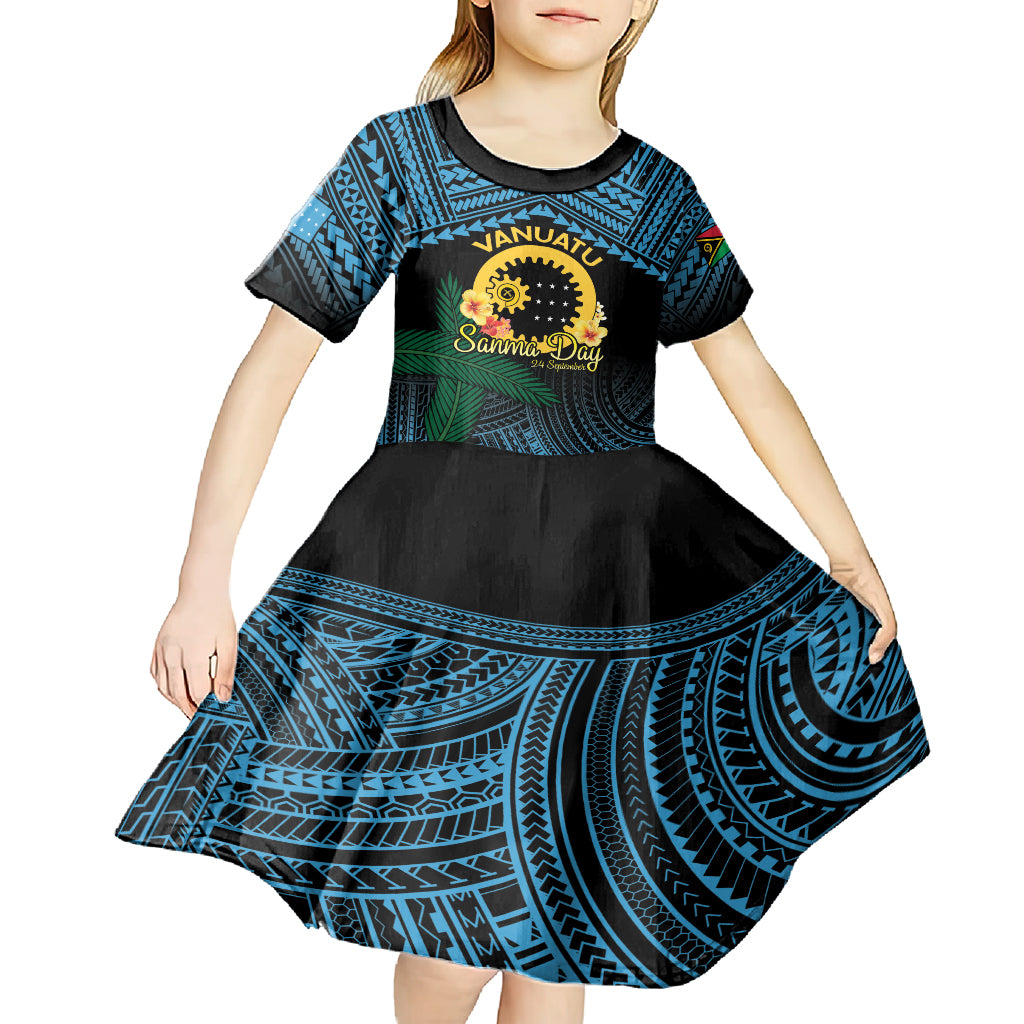 Personalised Sanma Day Kid Short Sleeve Dress Vanuatu Provinces Polynesian Pattern LT14 - Polynesian Pride
