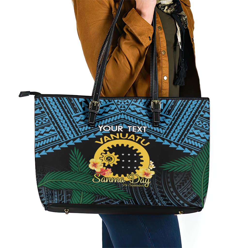 Personalised Sanma Day Leather Tote Bag Vanuatu Provinces Polynesian Pattern LT14 - Polynesian Pride