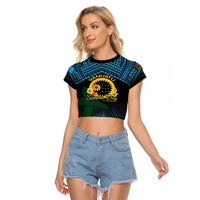 Personalised Sanma Day Raglan Cropped T Shirt Vanuatu Provinces Polynesian Pattern LT14 Female Black - Polynesian Pride