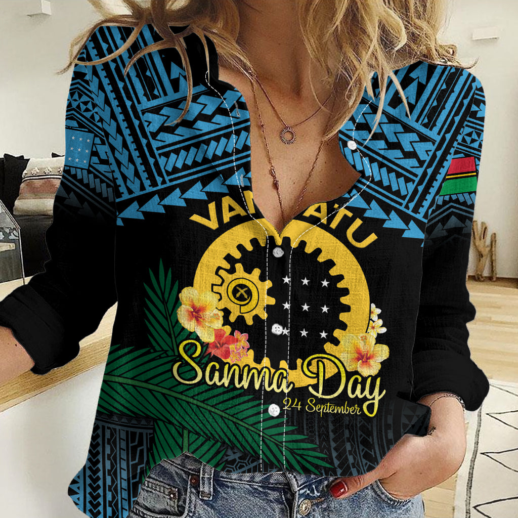 Personalised Sanma Day Women Casual Shirt Vanuatu Provinces Polynesian Pattern LT14 Female Black - Polynesian Pride