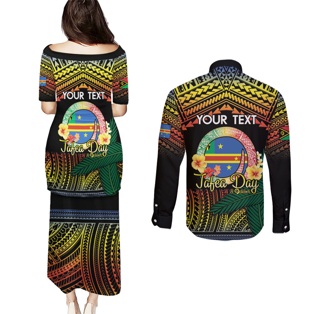 Personalised Tafea Day Couples Matching Puletasi and Long Sleeve Button Shirt Vanuatu Provinces Polynesian Pattern LT14 - Polynesian Pride