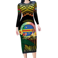 Personalised Tafea Day Family Matching Long Sleeve Bodycon Dress and Hawaiian Shirt Vanuatu Provinces Polynesian Pattern LT14 Mom's Dress Black - Polynesian Pride