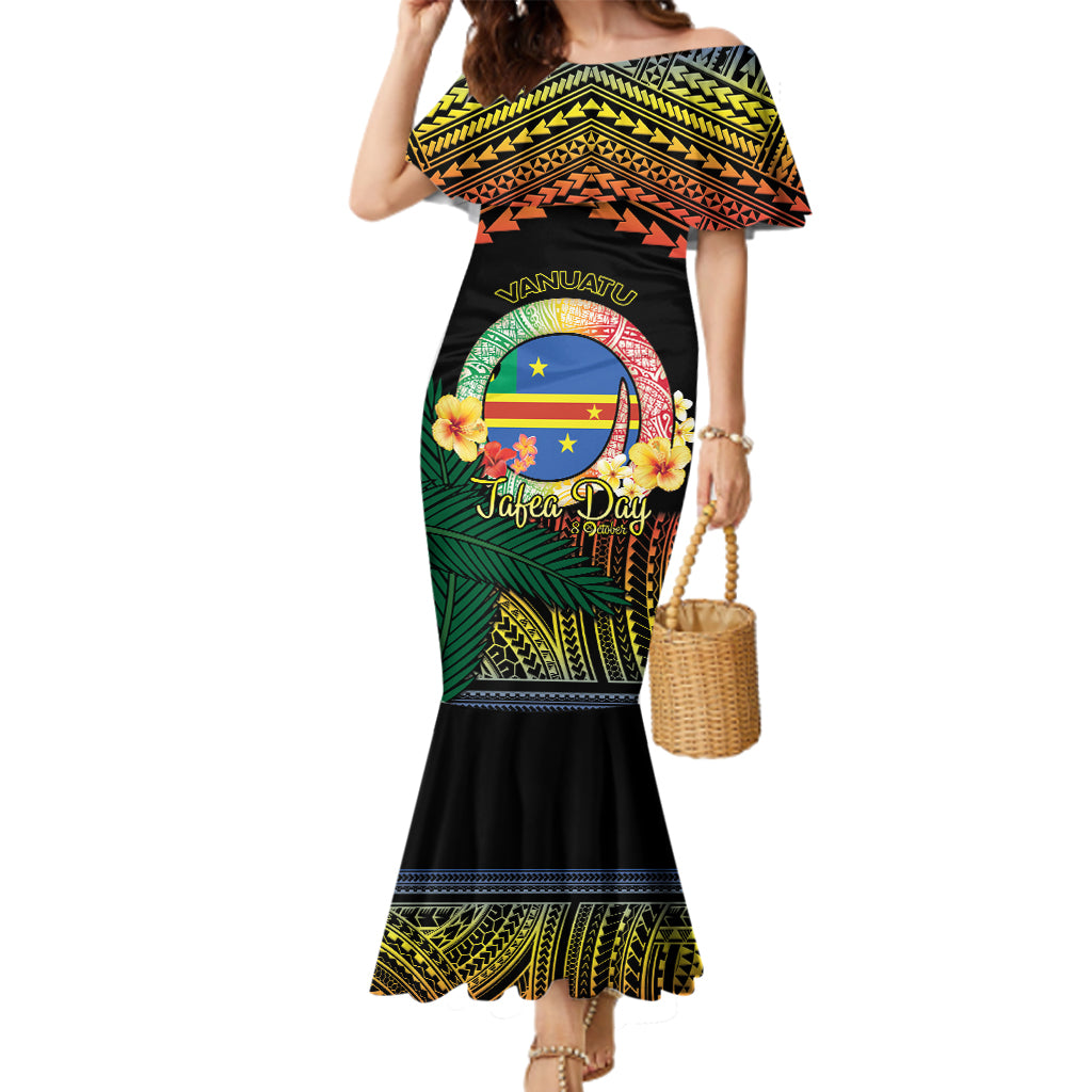 Personalised Tafea Day Family Matching Mermaid Dress and Hawaiian Shirt Vanuatu Provinces Polynesian Pattern LT14 Mom's Dress Black - Polynesian Pride