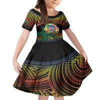 Personalised Tafea Day Family Matching Off Shoulder Maxi Dress and Hawaiian Shirt Vanuatu Provinces Polynesian Pattern LT14 Daughter's Dress Black - Polynesian Pride