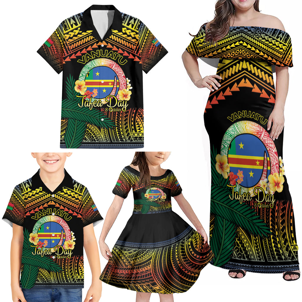 Personalised Tafea Day Family Matching Off Shoulder Maxi Dress and Hawaiian Shirt Vanuatu Provinces Polynesian Pattern LT14 - Polynesian Pride