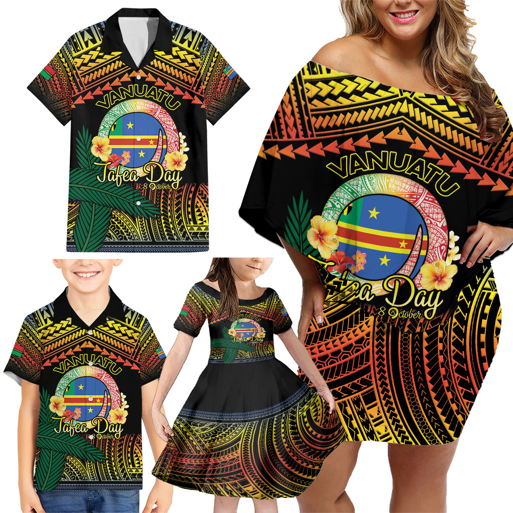 Personalised Tafea Day Family Matching Off Shoulder Short Dress and Hawaiian Shirt Vanuatu Provinces Polynesian Pattern LT14 - Polynesian Pride