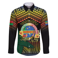 Personalised Tafea Day Family Matching Off Shoulder Short Dress and Hawaiian Shirt Vanuatu Provinces Polynesian Pattern LT14 Dad's Shirt - Long Sleeve Black - Polynesian Pride