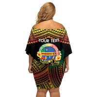 Personalised Tafea Day Family Matching Off Shoulder Short Dress and Hawaiian Shirt Vanuatu Provinces Polynesian Pattern LT14 - Polynesian Pride