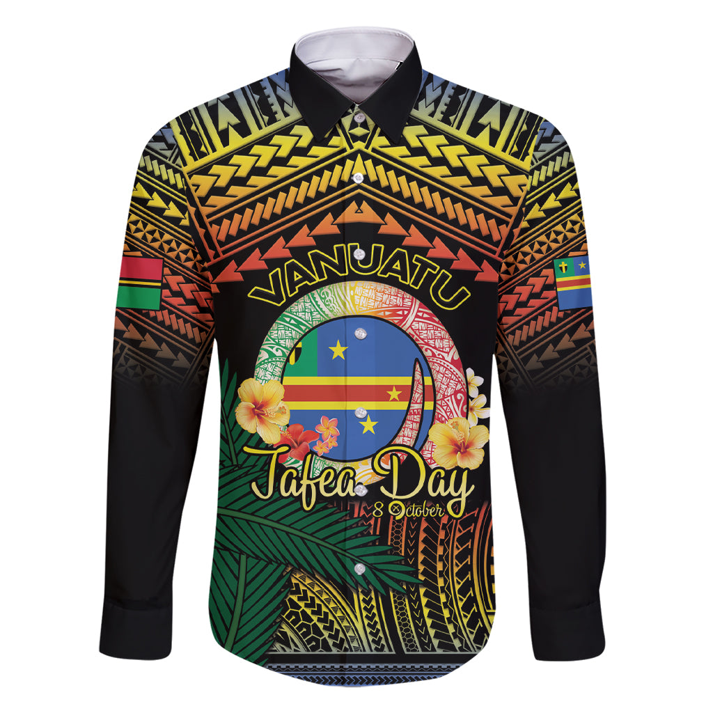 Personalised Tafea Day Family Matching Short Sleeve Bodycon Dress and Hawaiian Shirt Vanuatu Provinces Polynesian Pattern LT14 Dad's Shirt - Long Sleeve Black - Polynesian Pride