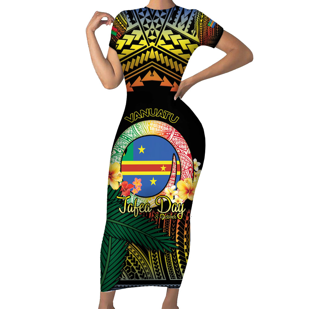 Personalised Tafea Day Family Matching Short Sleeve Bodycon Dress and Hawaiian Shirt Vanuatu Provinces Polynesian Pattern LT14 Mom's Dress Black - Polynesian Pride