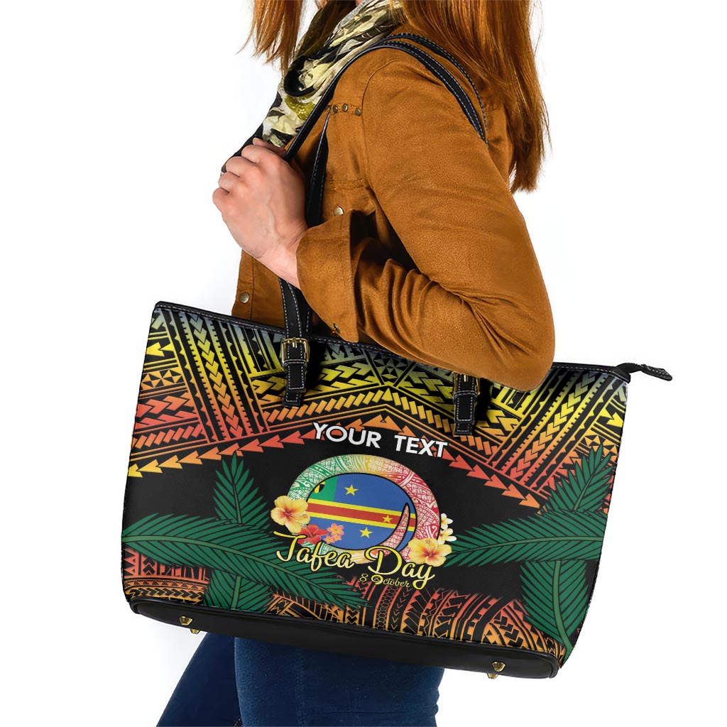Personalised Tafea Day Leather Tote Bag Vanuatu Provinces Polynesian Pattern LT14 Black - Polynesian Pride