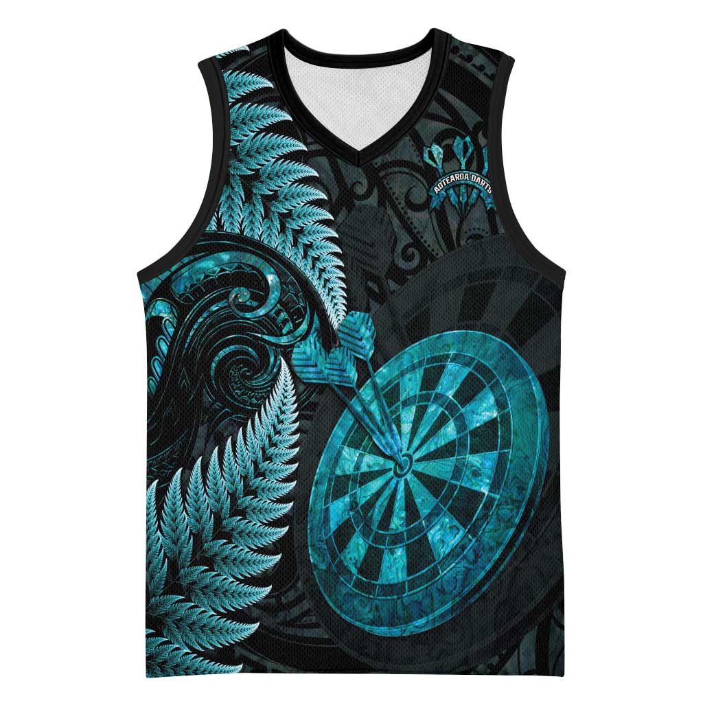 Personalised New Zealand Darts Basketball Jersey Happiness Is A Tight Threesome Maori Paua Shell - Polynesian Pride