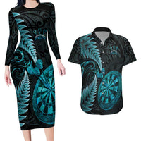 Personalised New Zealand Darts Couples Matching Long Sleeve Bodycon Dress and Hawaiian Shirt Happiness Is A Tight Threesome Maori Paua Shell