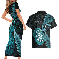 Personalised New Zealand Darts Couples Matching Short Sleeve Bodycon Dress and Hawaiian Shirt Happiness Is A Tight Threesome Maori Paua Shell