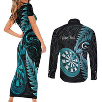 Personalised New Zealand Darts Couples Matching Short Sleeve Bodycon Dress and Long Sleeve Button Shirt Happiness Is A Tight Threesome Maori Paua Shell