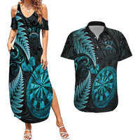 Personalised New Zealand Darts Couples Matching Summer Maxi Dress and Hawaiian Shirt Happiness Is A Tight Threesome Maori Paua Shell